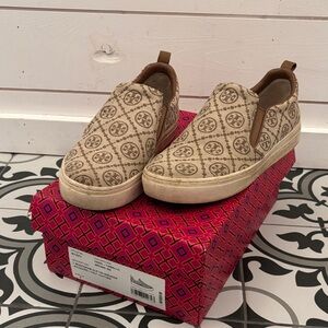 Tory Burch Tan Logo Slip-On Sneakers